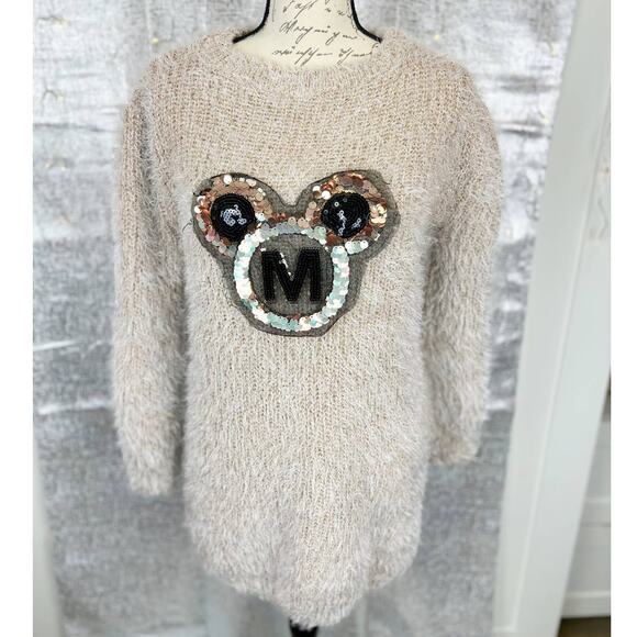 Fashion Minnie Mouse Sequin Fuzzy Eyelash Knit Crew Neck Sweater Size Medium - Picture 1 of 6